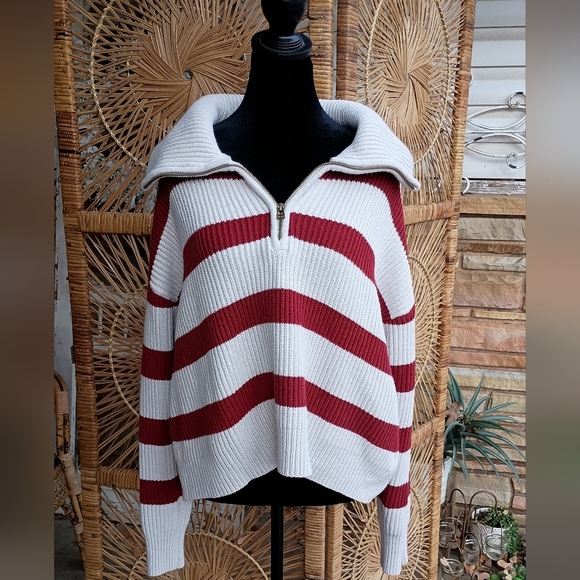 evy's tree Sweaters - Evys Tree Striped Red and White Women's Sweater_XL